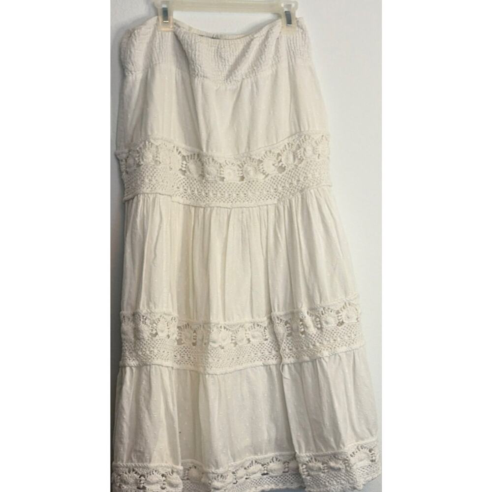 Boho Cache White Cotton Lace Peasant Maxi Skirt XS